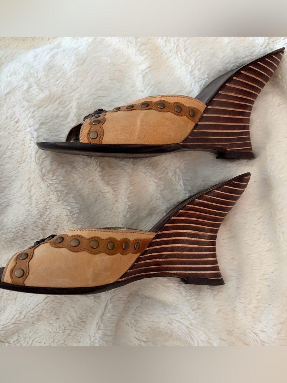 Siren by Mark Nason leather wedge mule heels shoes size 7 Made in Italy Y2K Boho - Picture 7 of 12